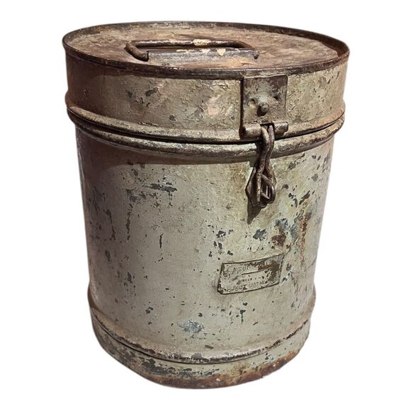Vtg Galvanised Indian Metal Storage Can 